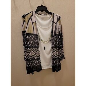 Alfred Dunner Open Front Cardigan 3 Piece Set with Shell and Necklace 1X